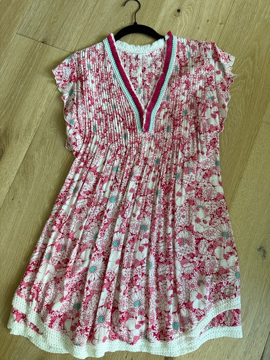 Poupette St Barth Dresses & Skirts - Poupette St. Barth Pink and White Floral Cotton Dress with Turquoise Trim